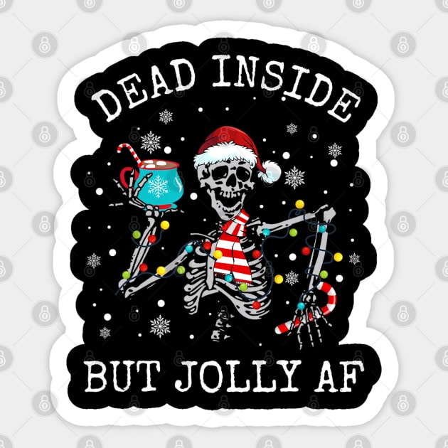 Dead Inside But Jolly Af Skeleton Coffee Christmas Sticker by Mitsue Kersting